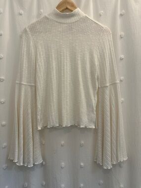 Shyanne Cream Ribbed Bell Sleeve Mock Neck Top